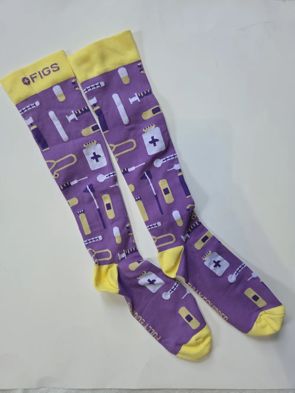 Figs Purple and Yellow Medical-Print Knee-High Socks Size Large
